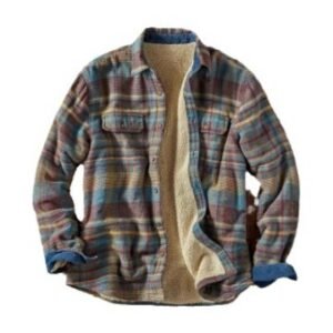 Men's Plaid Fuzzy Long-Sleeve Shirt Jacket