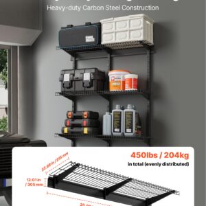 3-Tier Heavy Duty Wall Garage Shelving, 0.9 X 3 Ft Steel Wall Mounted Shelving Unit, 11 X 36 Inch Per Shelf Floating Storage Metal Rack For Garage With 450 Lbs Total Weight Capacity, Black