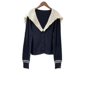 V-neck Crochet Shawl-Style Patchwork Knitted Cardigan
