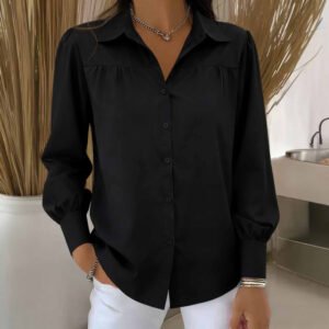 Women's Solid Color Casual Lantern Sleeve Shirt
