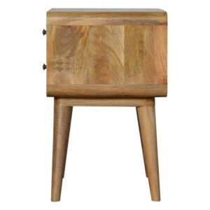 Solid Wood Curved Oak-ish Bedside, 2 Drawers, Beige