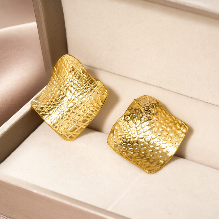 Fashion European & American Style Square Pleated Earrings, Irregular Texture, High-Grade All-Match Jewelry For Women