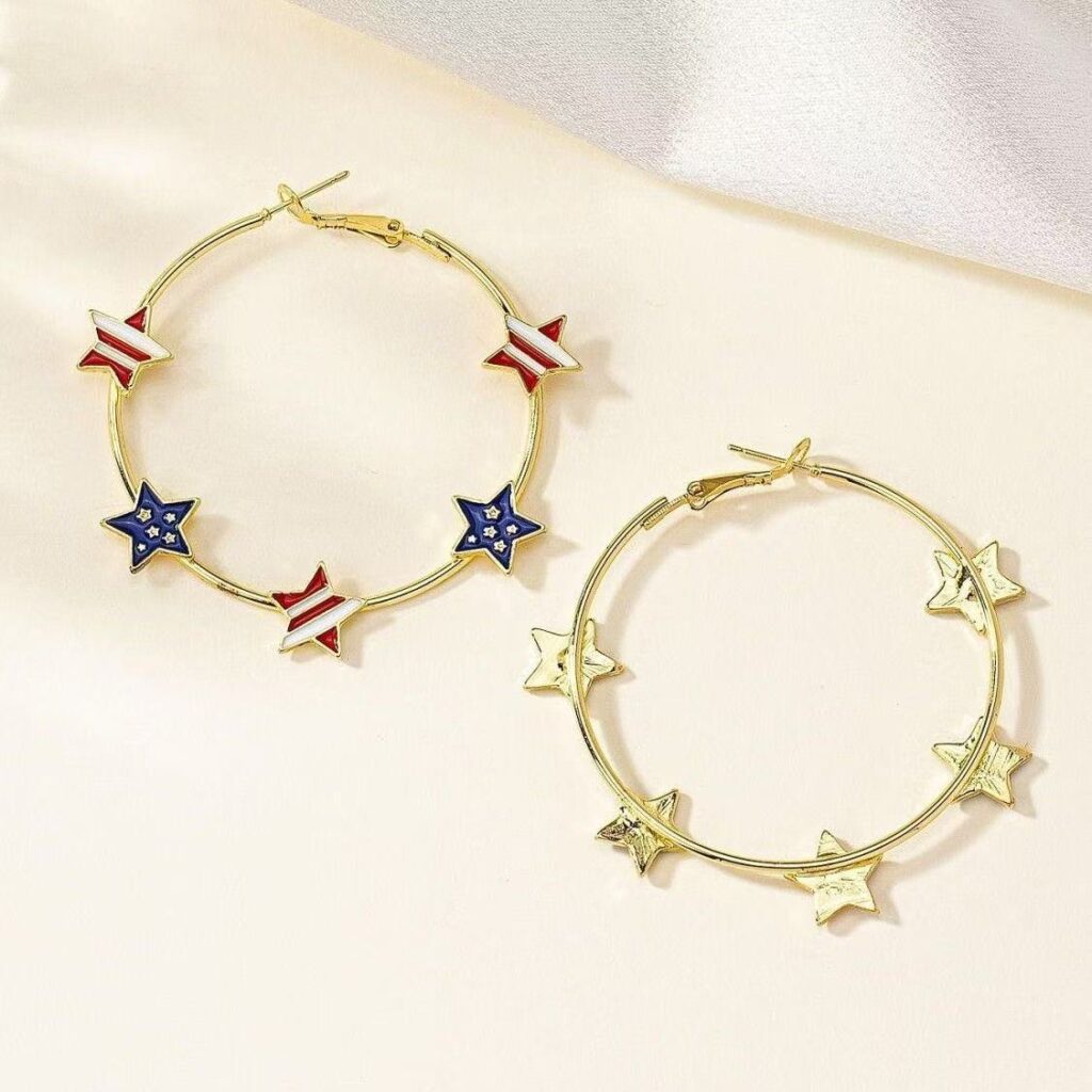 Independence Day Five-Pointed Star Dripping Oil Earrings
