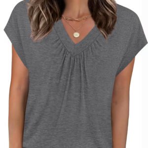 SpringSummer New Solid Color V-Neck Loose Short-Sleeve T-Shirt Top For Women