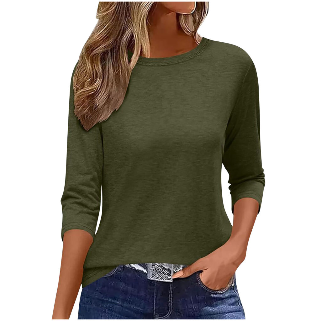 Summer Solid Color Round Neck Seven Quarter Sleeve Women's Casual T-shirt