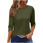 Summer Solid Color Round Neck Seven Quarter Sleeve Women's Casual T-shirt