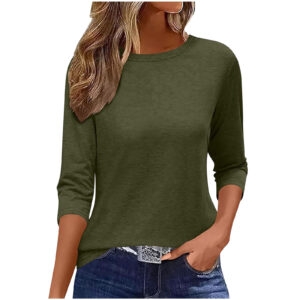 Summer Solid Color Round Neck Seven Quarter Sleeve Women's Casual T-shirt