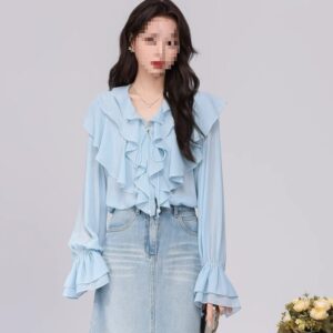 Women’s Fashionable Loose Ruffle-Trimmed Shirt