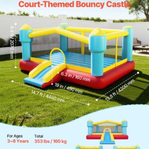 Inflatable Bounce House, 14.7 X 13.8 X 6.8 Ft Jumping Bouncy Castle, Inflatable Jumper For Kids With Slide, Basketball Hoop, Target Game & Jumping Area, Jumpings House Holds 3-4 Kids (Ages 3-8)