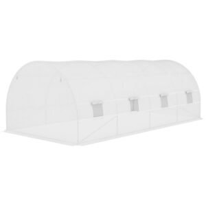 Plastic Greenhouse Cover Replacement, Heavy Duty Waterproof Tarp For Hoop House, Sheeting With 12 Windows, Door & Reinforcement Grid, White
