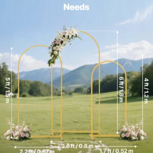 Arch Backdrop Stand, Set Of 3, 6/5/4 Ft, Stable Structure, Easy Assembly, Gold Metal Arch Backdrop Stand For Wedding, Birthday Party, Graduation, Holiday Celebration, And Ceremony Decoration