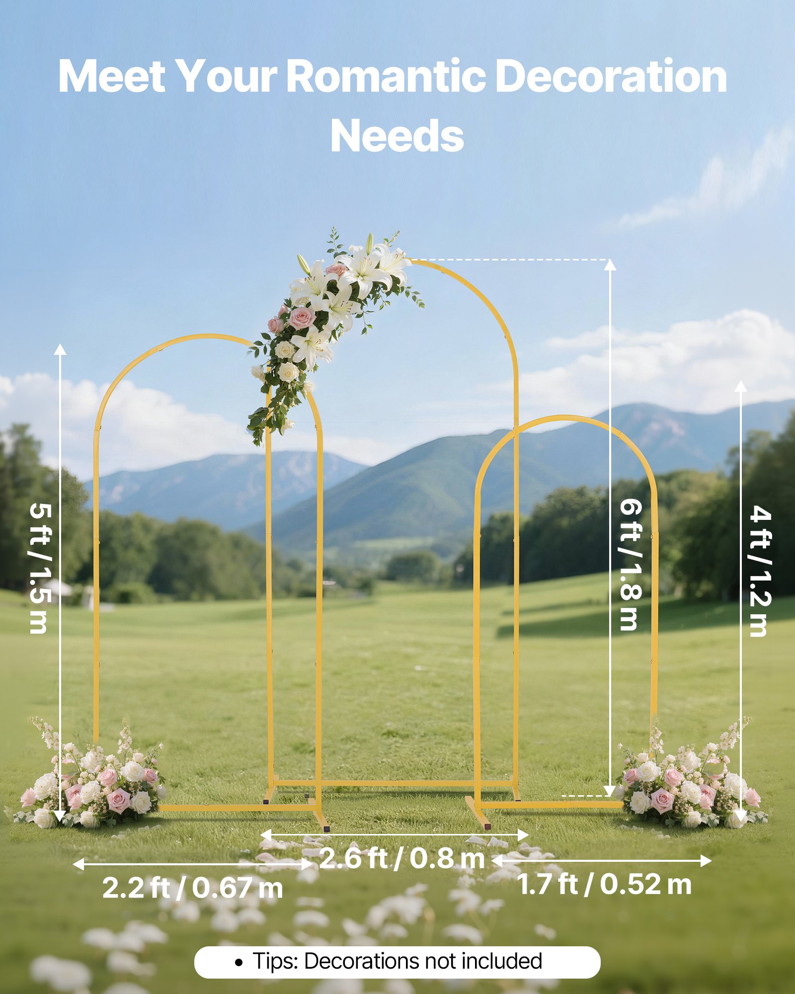 Arch Backdrop Stand, Set Of 3, 6/5/4 Ft, Stable Structure, Easy Assembly, Gold Metal Arch Backdrop Stand For Wedding, Birthday Party, Graduation, Holiday Celebration, And Ceremony Decoration