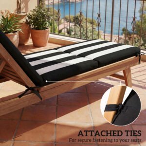 Outdoor Chaise Lounge Cushions Set of 2 with 6 Ties, High-Density Foam, for Patio and Poolside, Black and White
