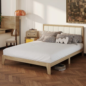 Queen Bed Frame with Headboard Queen Platform Bed Frame with Wooden Slats No Box Spring Needed Easy Assembly Natural