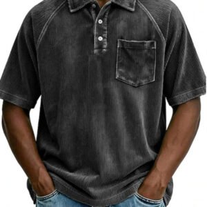 Men's Casual Lapel Corduroy Short-Sleeve Polo Shirt