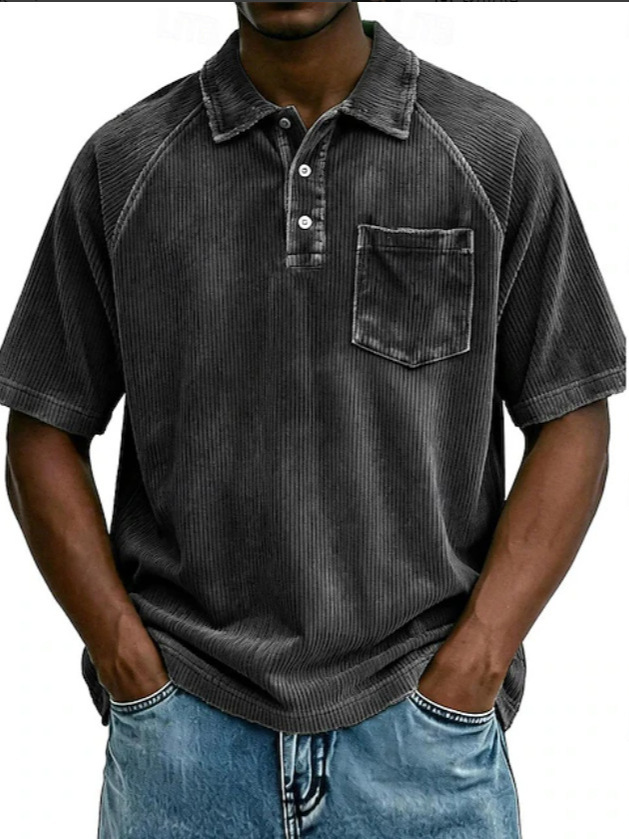 Men's Casual Lapel Corduroy Short-Sleeve Polo Shirt - Image 2