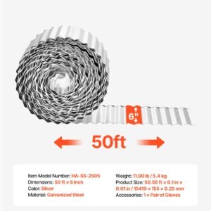 Galvanized Steel Landscape Edging, 50 Ft X 6 In Metal Edging For Landscaping With Gloves, Easy-to-Install Bendable Metal Strips, Heavy Duty Metal Garden Edge Border For Flower Bed, Yard Pathway