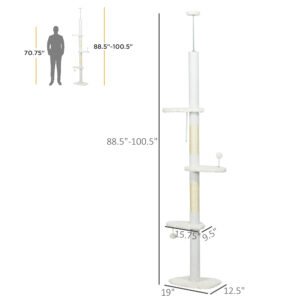  8.4' Floor to Ceiling Cat Tree, Adjustable Height, White