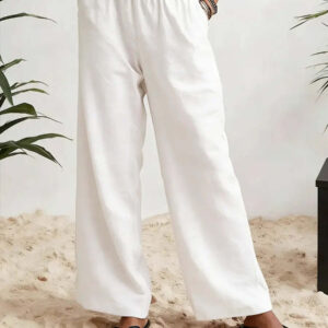 Womens Wide-leg Pants Comfortable Cotton-linen Blend Solid Color Fashionabl