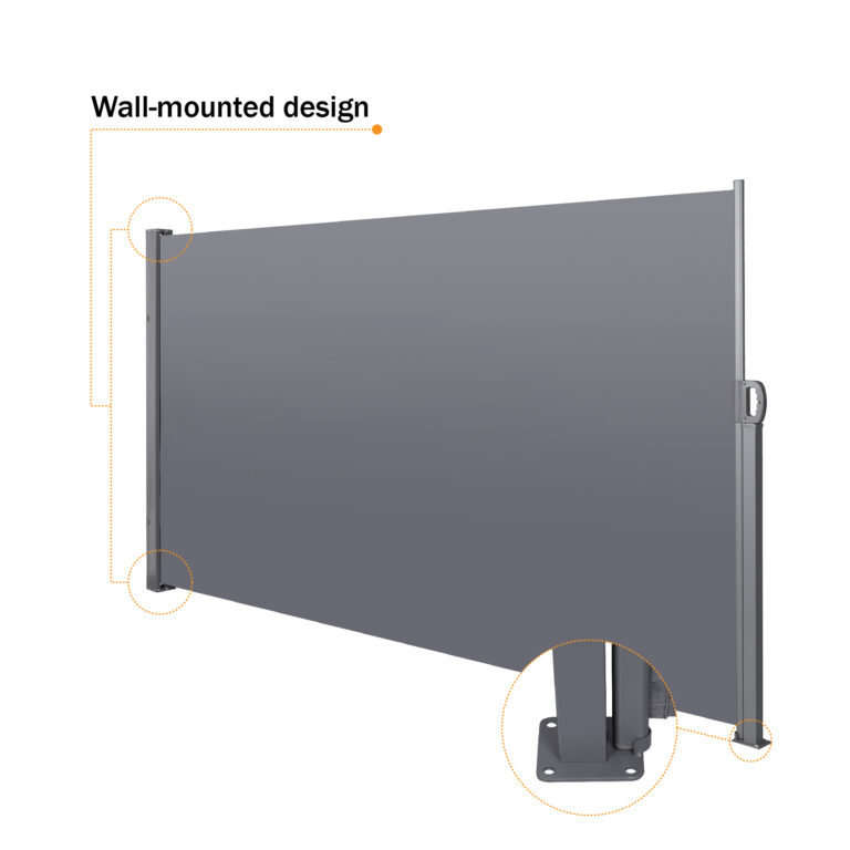 Retractable Side Screen Awning, UV Resistant, Waterproof, Patio Privacy Screen For Garden, Balcony, Courtyard Dark Grey, 118.1X 62.99