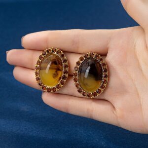 Vintage French Minimalist Luxe Oval Czech Crystal Earrings