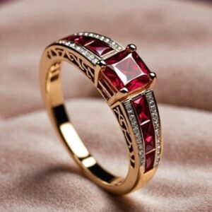 Light-luxury Red Corundum Square-cut Diamond Ring