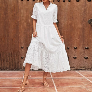 Cross-tie Spliced Long A-line Dress Elegant And Office-appropriate