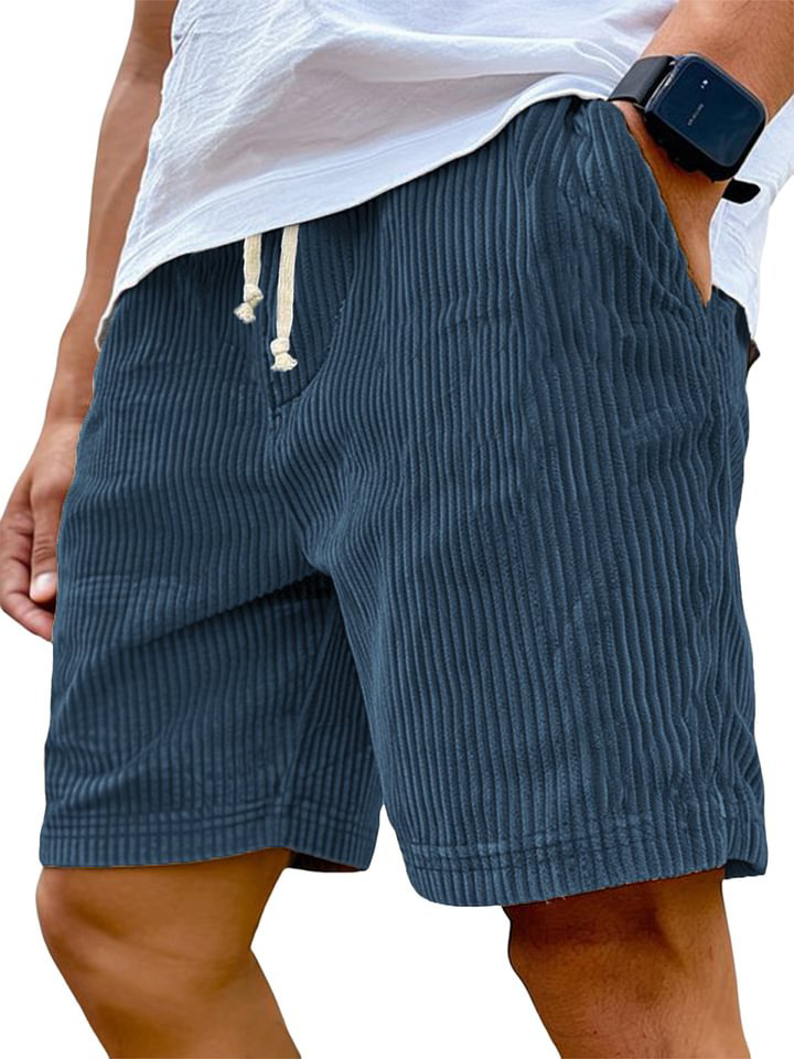 Men's Retro Embroidered Corduroy Fashionable Lace-up Casual Shorts