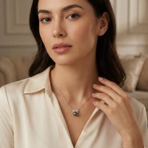 925 Sterling Silver Elegant Pearl Bow Pendant Necklace with Shimmering Diamonds