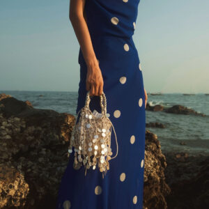 French-style Retro Sequined Woven Tassel Cotton-Linen Shell-shaped Hollow Elegant Clutch Bag