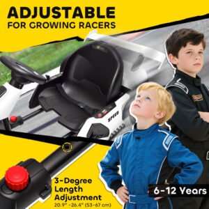 24V 7.5 MPH Electric Go Kart with Adjustable Seat, Slow Start, White