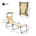 Outdoor Lounge Chair, 4 Position Adjustable Backrest, Folding, Cushioned w/ Sun Shade Roof & Pillow, Cream White