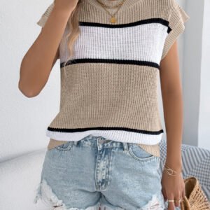 Women Color Block Stripe Casual Loose Knit Vacation Top
