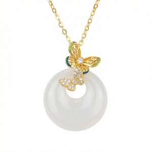 925 Sterling Silver Enchanting Butterfly and White Circle Pendant Necklace with Vibrant Enamel and Sparkling Accents