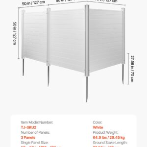 3 Panels Outdoor Privacy Screen, 50 X 50 In Air Conditioner Fence With 27.6 In Ground Stakes, Pool Equipment Enclosure, Horizontal Vinyl Privacy Fence, Ideal For Trash Can And A/C Units, White