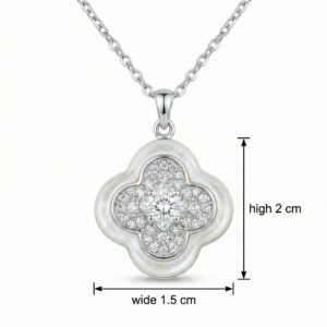 925 Sterling Silver Sparkling Diamond and White Mother of Pearl Four-Leaf Clover Pendant Necklace