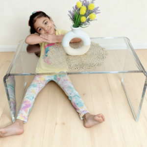 Coffee Table, 32inch Long Rectangle Waterfall Coffee Table, Clear