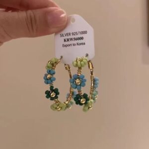 1 Pair Summer Blue Floral Wreath Hoop Earrings For Women, Unique Design Fashion Stylish Versatile Exquisite Luxury High-end Ear Jewelry