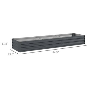 8x2x1ft Galvanized Raised Garden Bed Kit With Safety Edging For Flowers, Herbs And Vegetables, Dark Gray