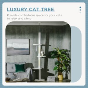  8.4' Floor to Ceiling Cat Tree, Adjustable Height, White