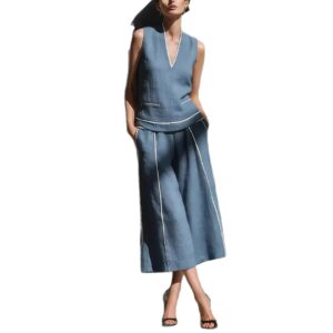 Casual Comfort Womens Sleeveless Linen Shirt Set