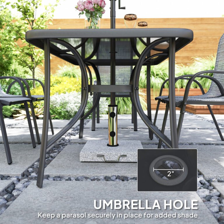 8 Pieces Patio Furniture Set with 9Ft Patio Umbrella, Outdoor Dining Table and Chairs, Mixed Gray
