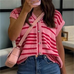 Knitted V-neck Outerwear Versatile Pullover Short-sleeve Cardigan