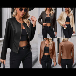European And American-style Jacket Outerwear Top PU Biker Leather Jacket