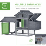 PawHut 59 Small Wooden Chicken Coop Hen House Poultry Cage For Outdoor Backyard With 2 Doors, Nesting Box And Removable Tray, Gray