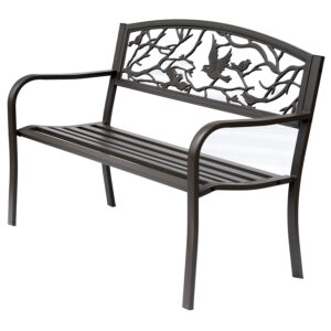 50" Vintage Bird Pattern Garden Cast Iron Patio Bench - Brown
