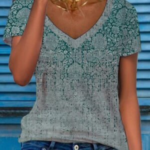 Women's Multicolor Floral Print Short-Sleeve V-Neck Top