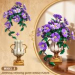 Flowers Botanicals Building Set With Vase - 2 In 1 Morning Glory Bonsai Building Blocks Plants Arrangement Vintage Wall Flower Pots Home Decor, Gift For Easter Day Adults
