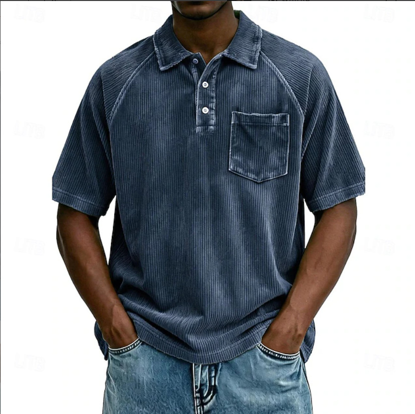Men's Casual Lapel Corduroy Short-Sleeve Polo Shirt - Image 10