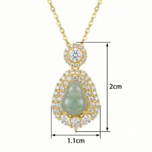 925 Sterling Silver Exquisite Green Jadeite Gourd Pendant Necklace with Shimmering Stone Embellishments